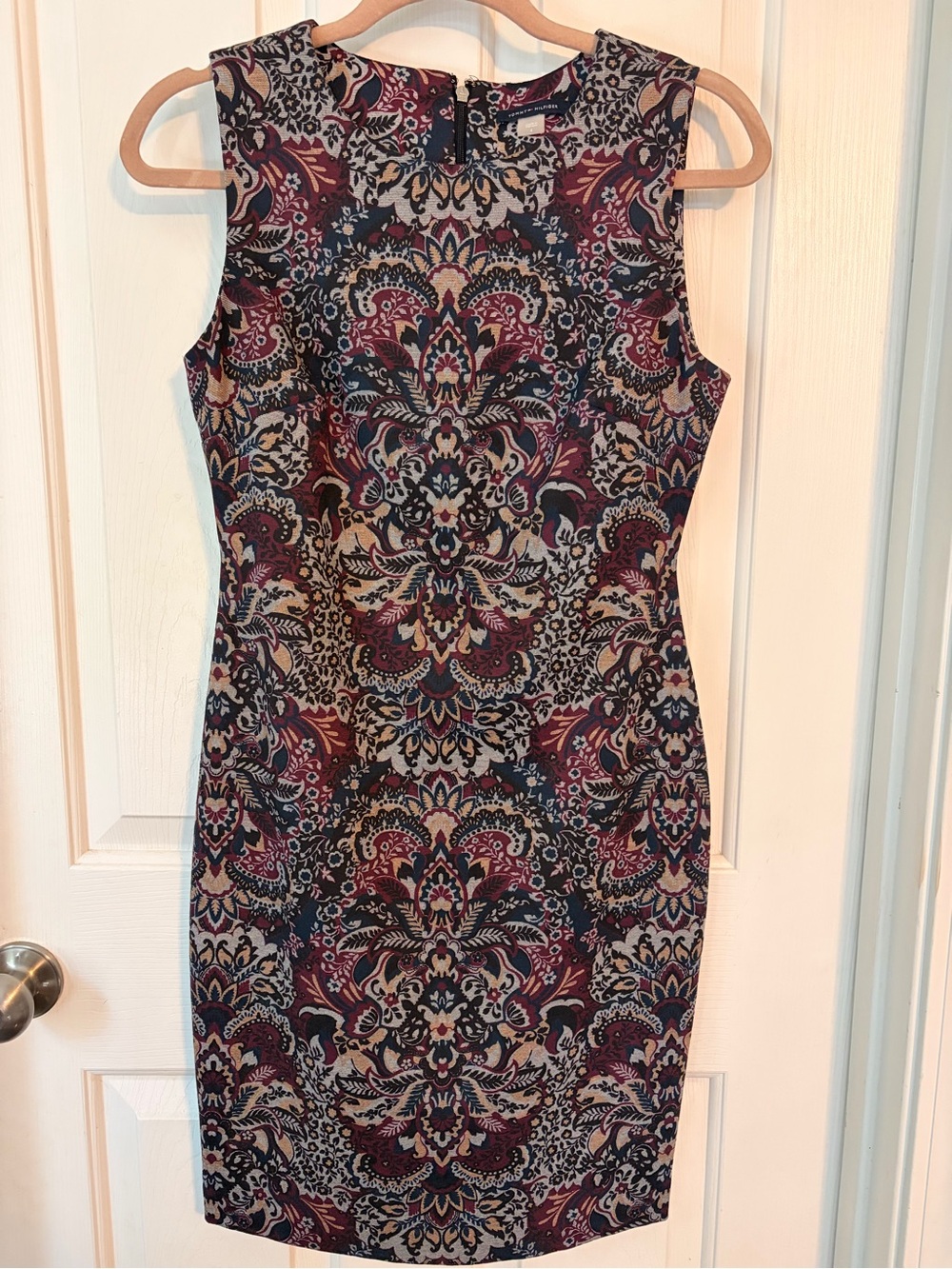 Tommy Hilfiger Sleeveless Paisley Midi Dress in Navy and Burgundy